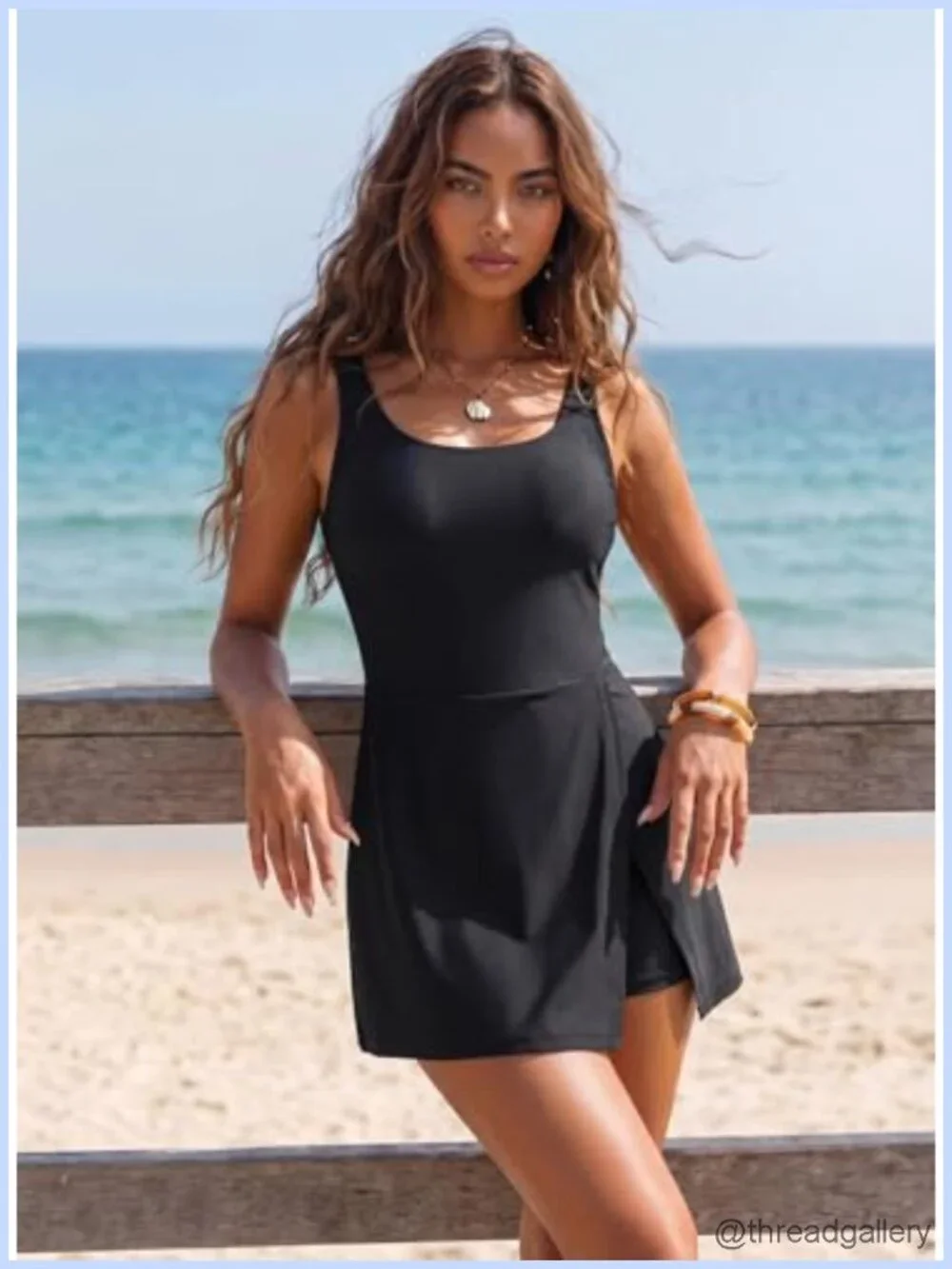 Women's One Piece Swimdress Tummy Control Split Hem with Pockets
